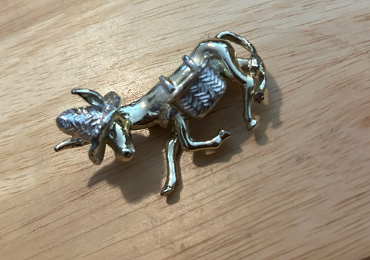 Vintage Gold & Silver Tone Donkey In Sombrero Brooch Lapel Pin