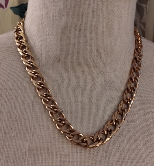 Vintage Gold Tone Double Link Wide Flat Chain Link Necklace 18" Long x 10mm Wide