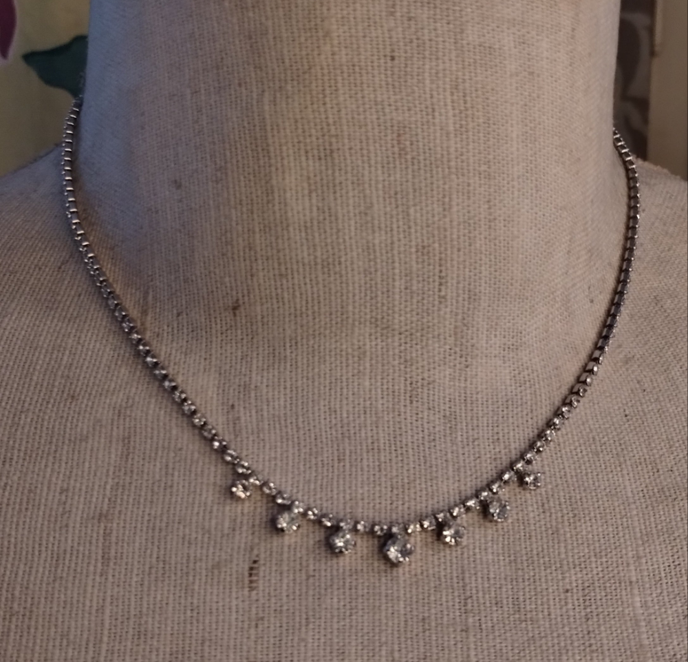 Vintage W Germany Signed Silver Tone Rhinestone Necklace