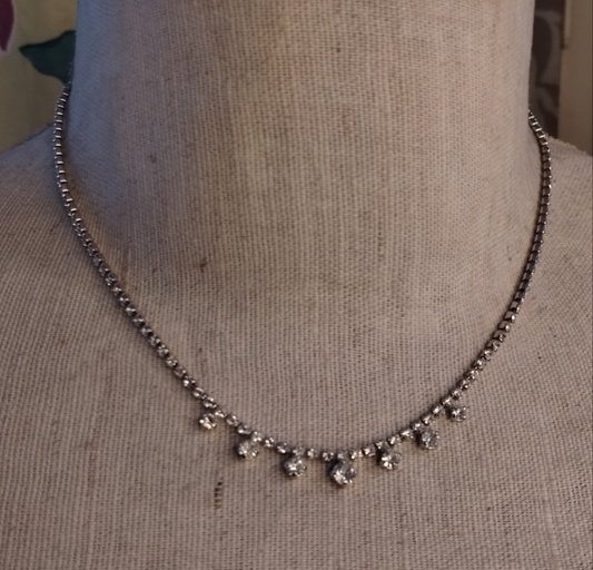 Vintage W Germany Signed Silver Tone Rhinestone Necklace