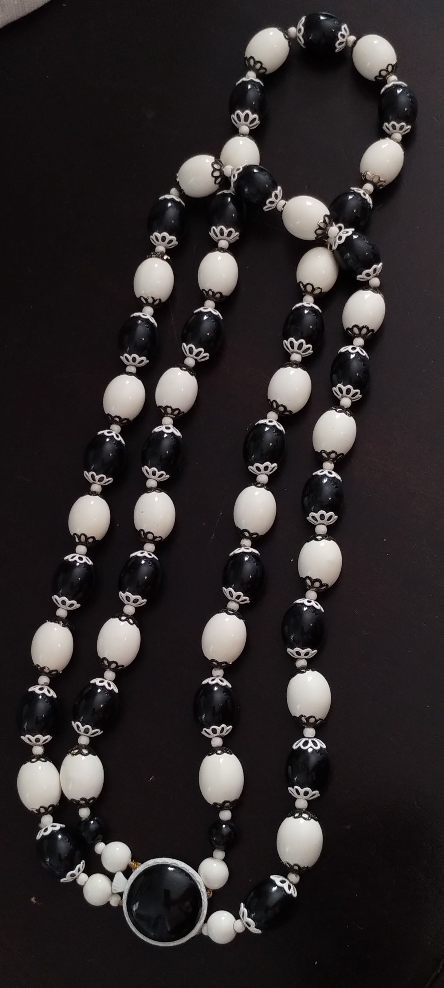 Vintage Black White Mod Hong Kong Multistrand Bead Necklace