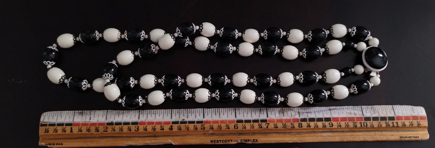 Vintage Black White Mod Hong Kong Multistrand Bead Necklace