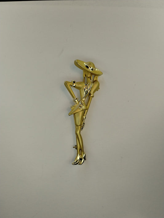 Vintage 80's  Style Power Suit Business Woman Brushed Shiny Gold Tone Brooch Pin