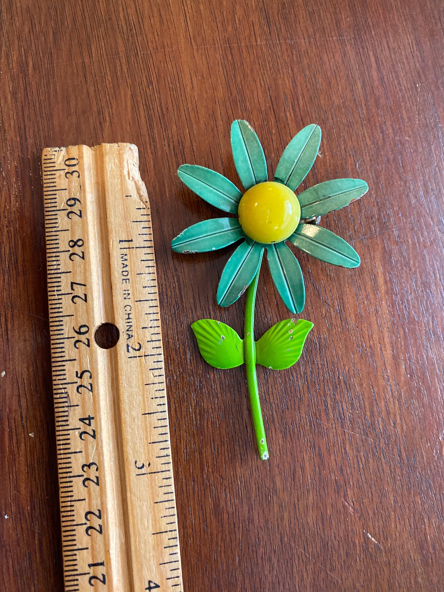 Vintage Green Yellow Flower Brooch Pin