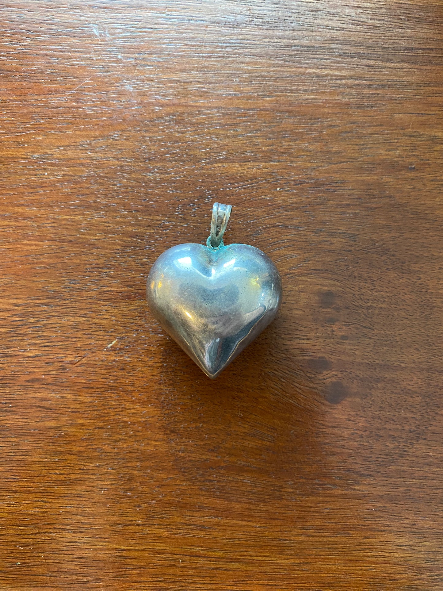 Vintage Silver Tone Puffy Heart Necklace Pendant