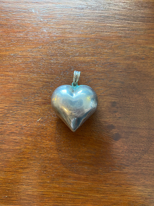 Vintage Silver Tone Puffy Heart Necklace Pendant