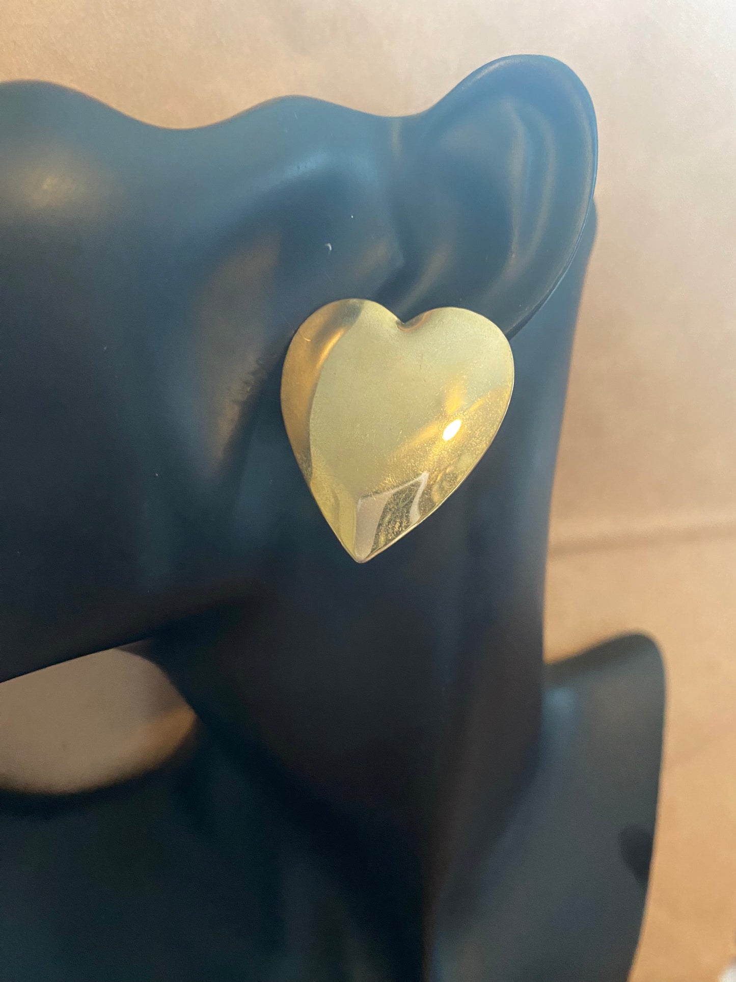 Vintage Gold Tone Oversized Heart Earrings Post Back