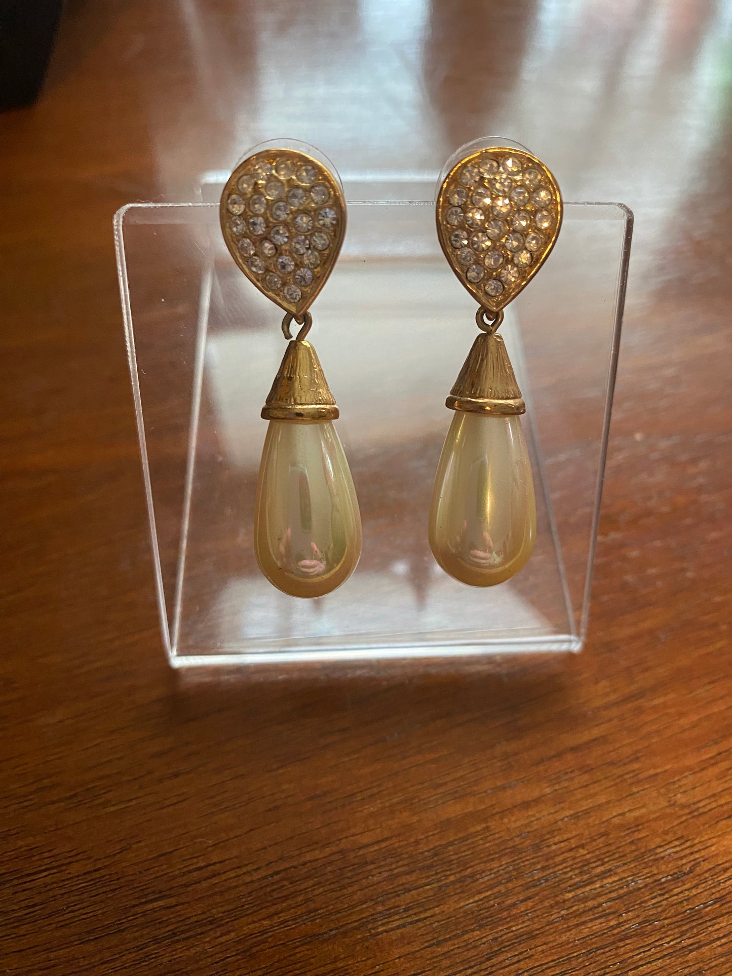 Vintage Rhinestone Faux Teardrop Pearl Earrings