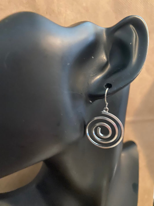 Vintage Silver Tone Large Spiral Dangle Earrings