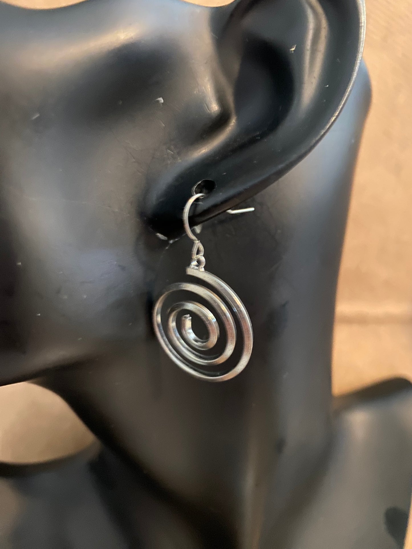 Vintage Silver Tone Large Spiral Dangle Earrings