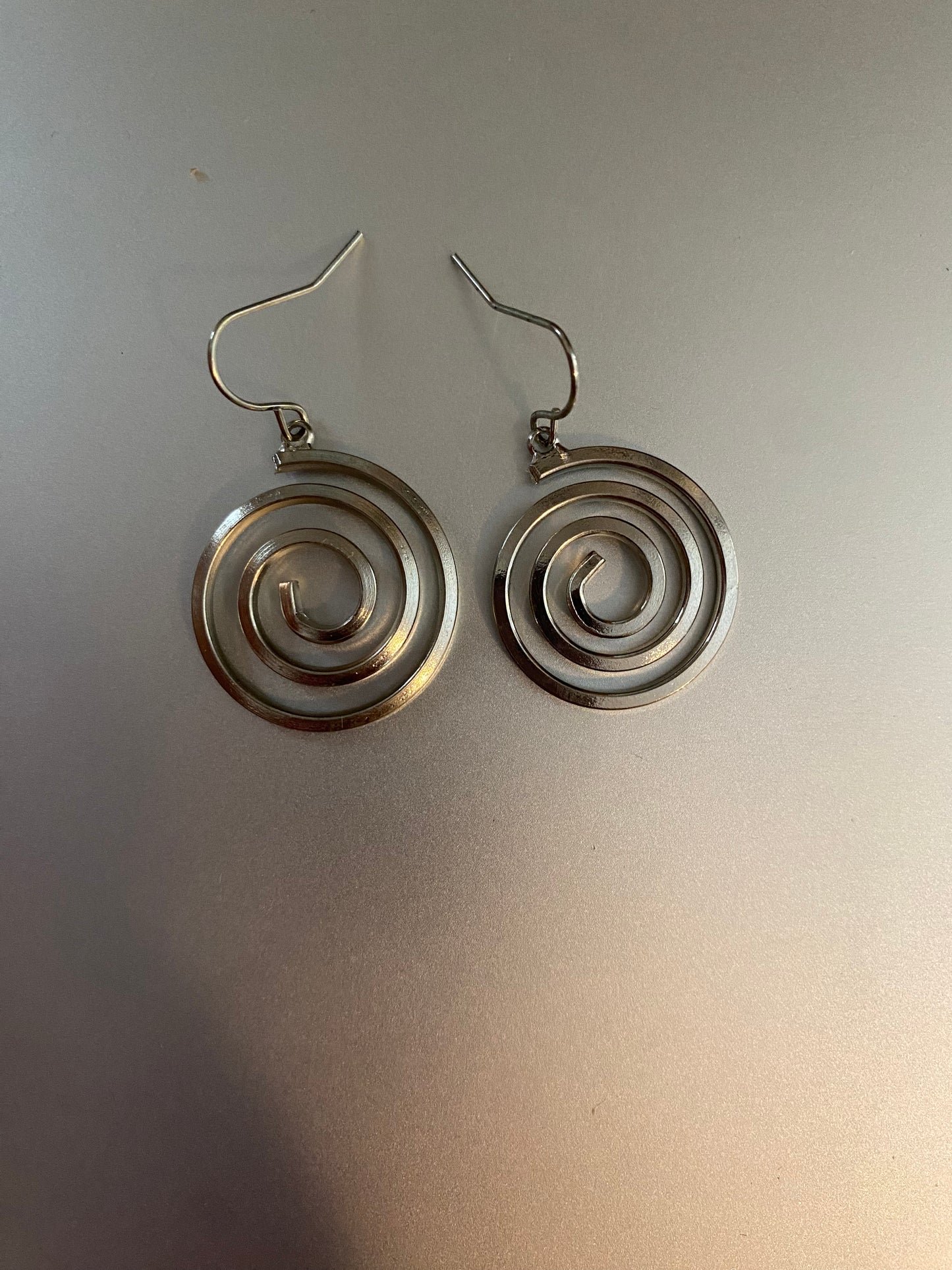 Vintage Silver Tone Large Spiral Dangle Earrings