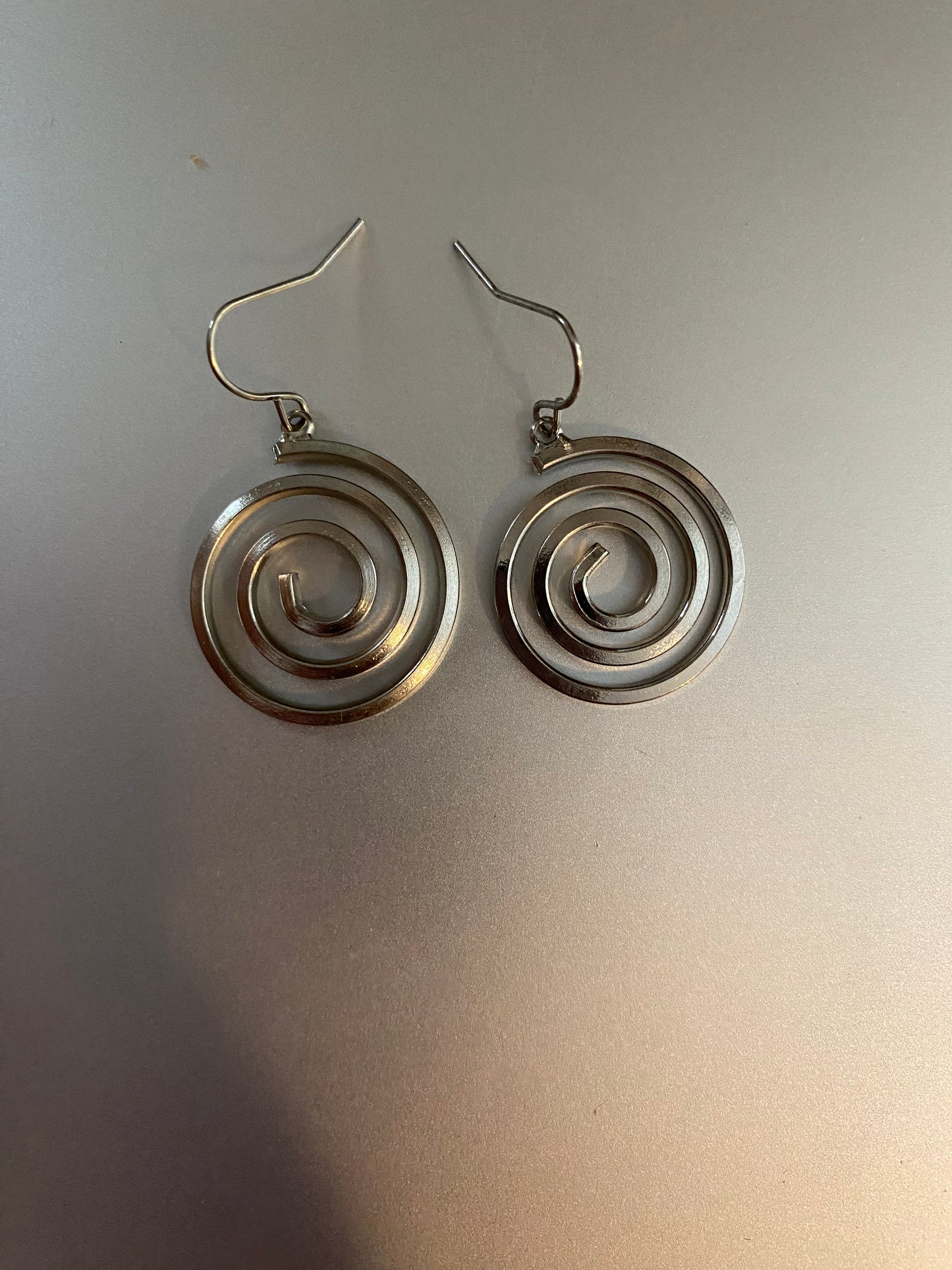 Vintage Silver Tone Large Spiral Dangle Earrings