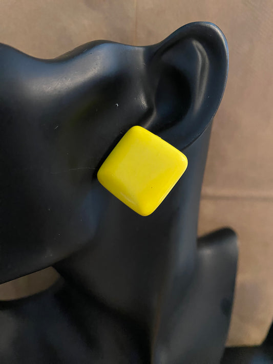 Large Vintage Square Resin Post Back Earrings Lemon Yellow