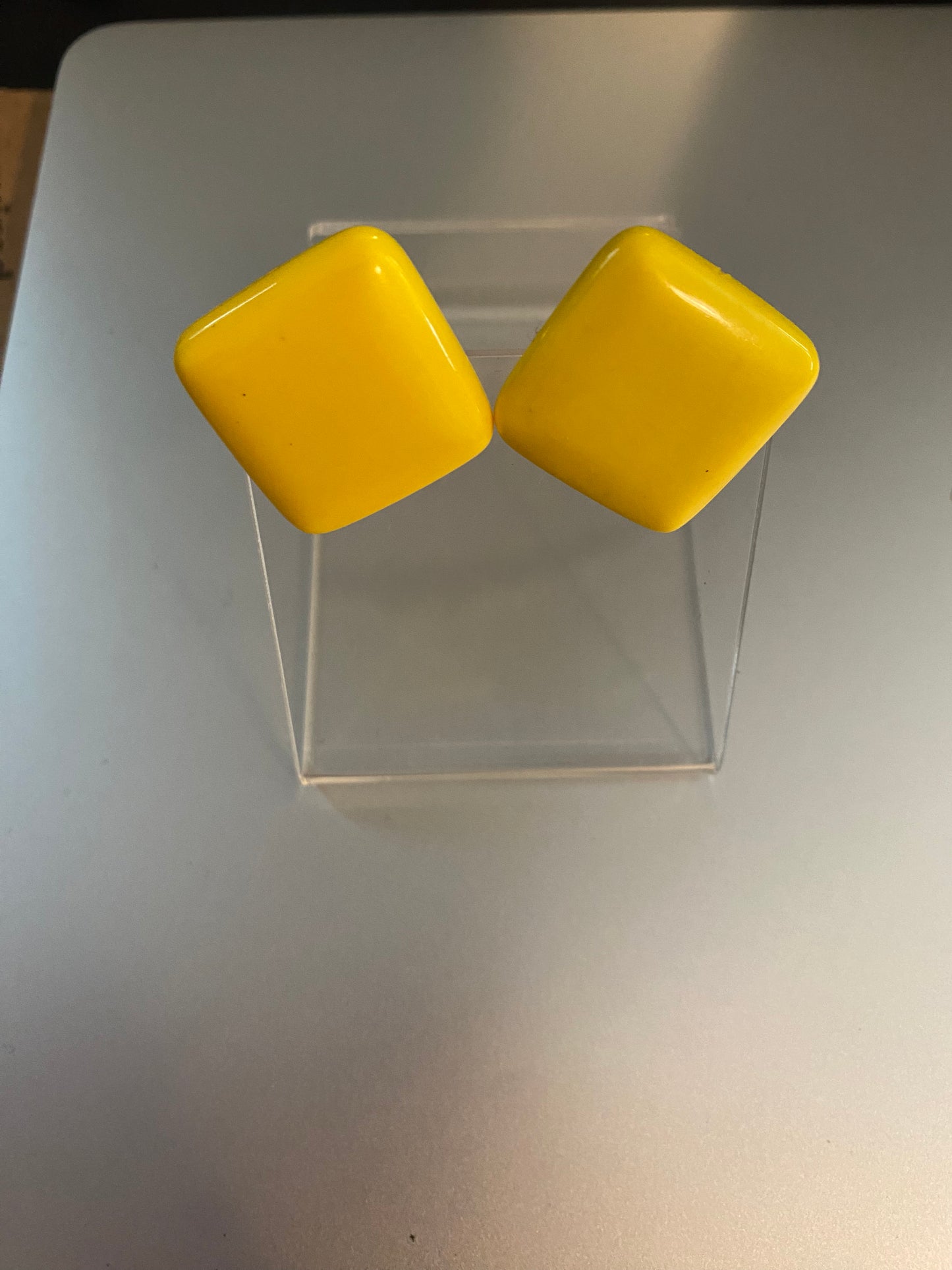 Large Vintage Square Resin Post Back Earrings Lemon Yellow