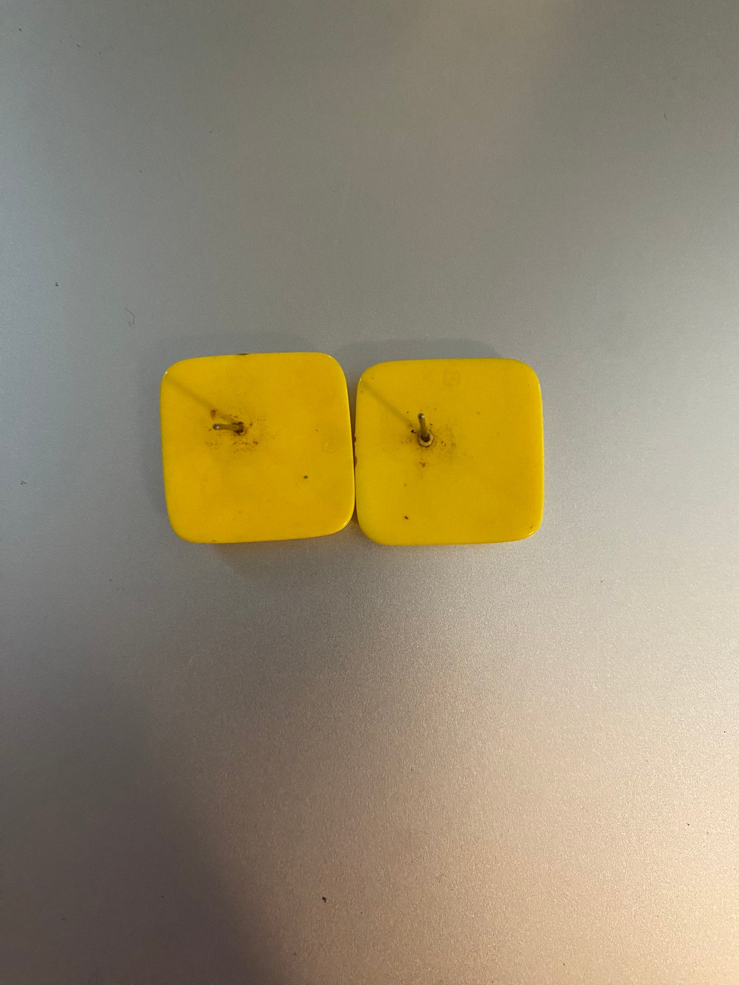 Large Vintage Square Resin Post Back Earrings Lemon Yellow