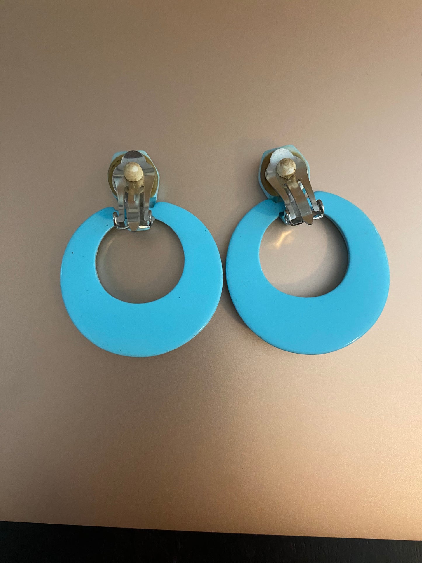 Vintage Blue Hoop Clip On Plastic Earrings