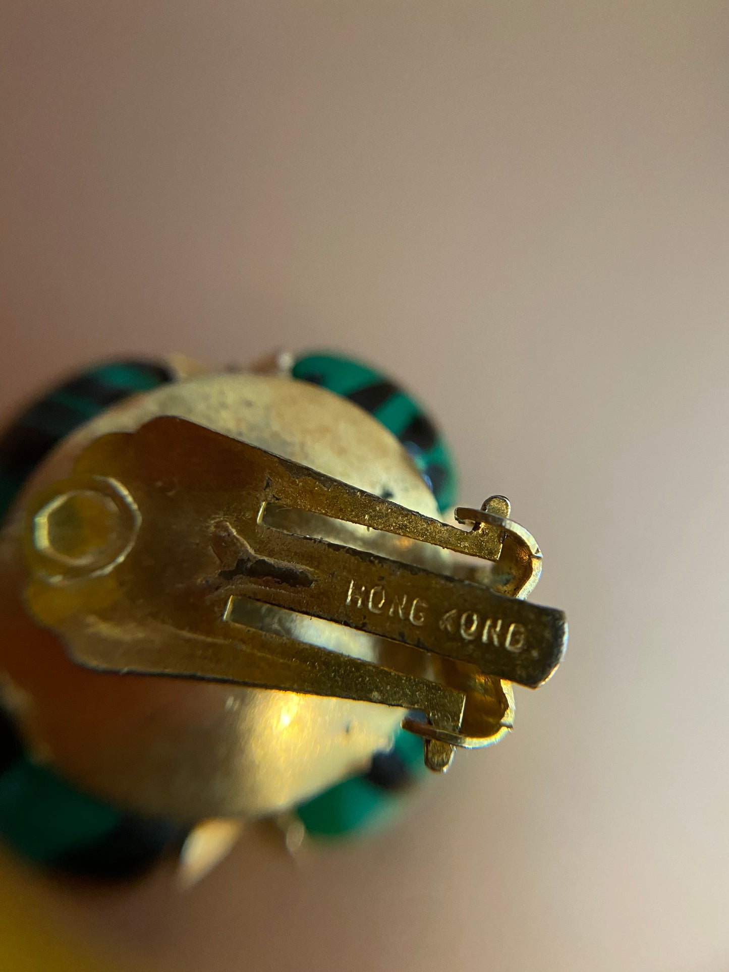 Gold Tone Green And Black Beads Clip On Earrings