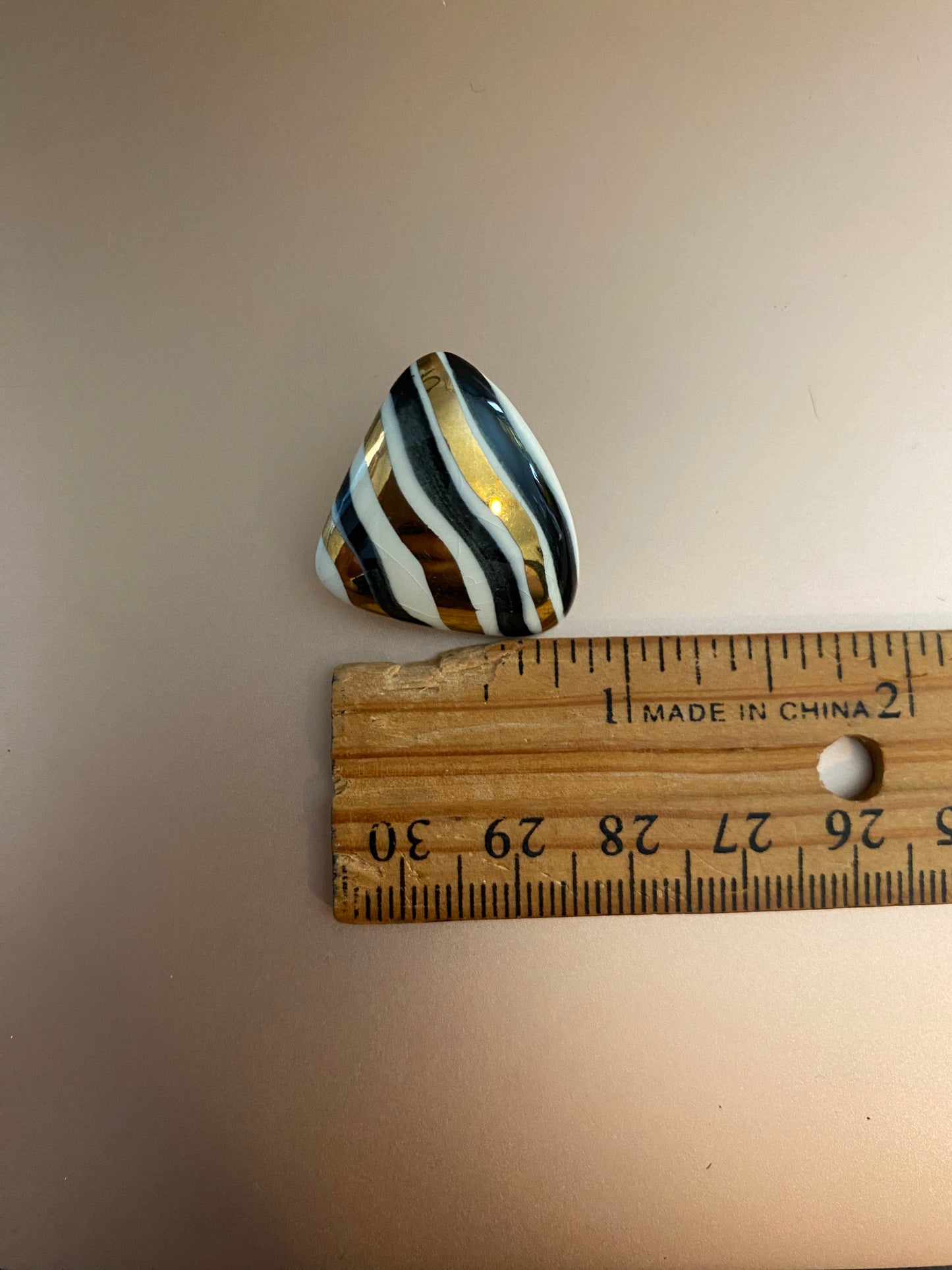 Vintage Ceramic Hand Painted Black Gold Tone Clip On Earrings