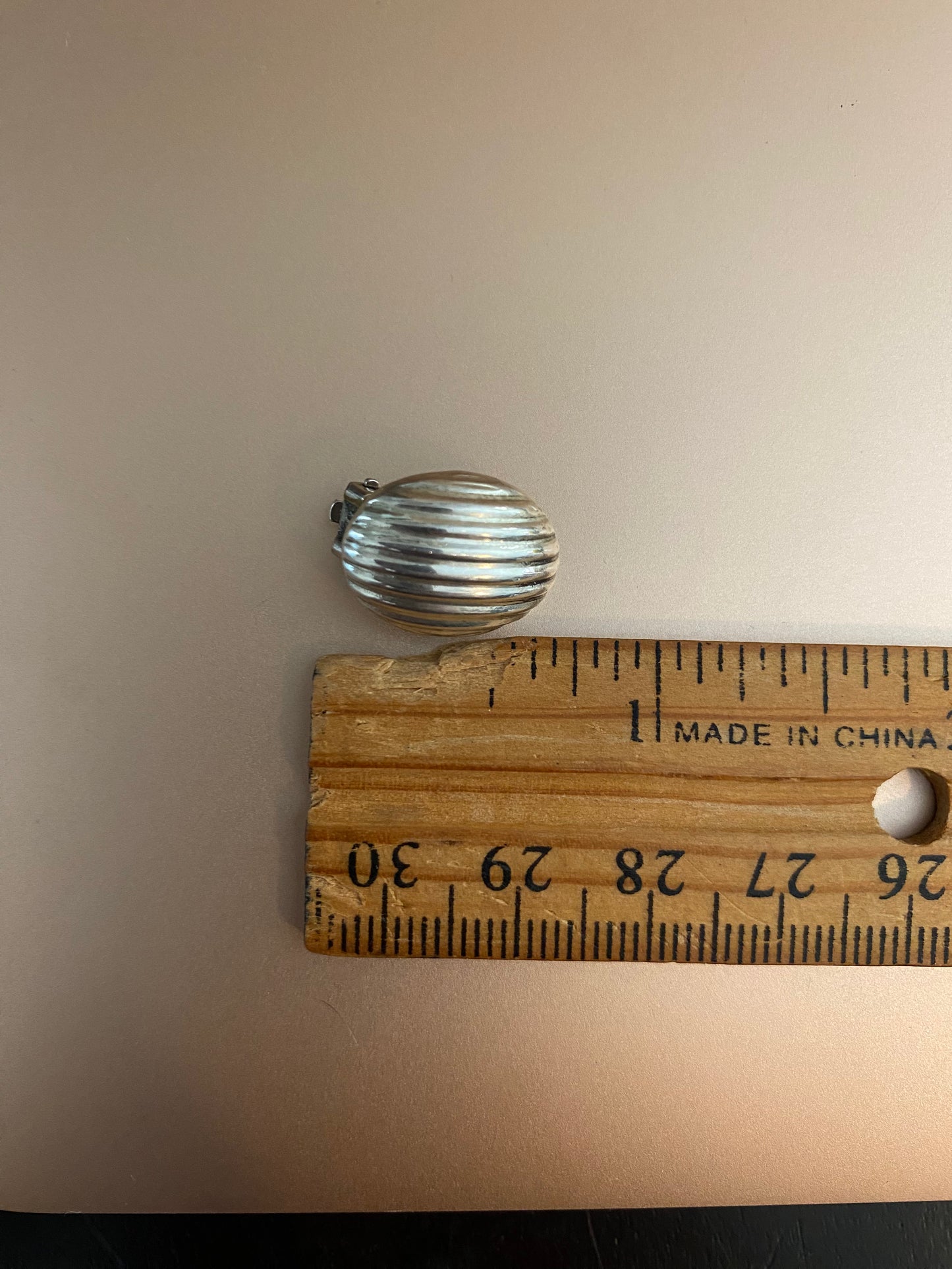 Vintage Fine Silver 950 Oval Textured Ribbed Clip On Earrings