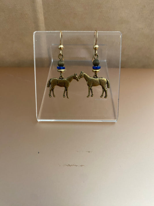 Vintage Gold Tone Dangling Horse French Hook Back Pierced Earrings