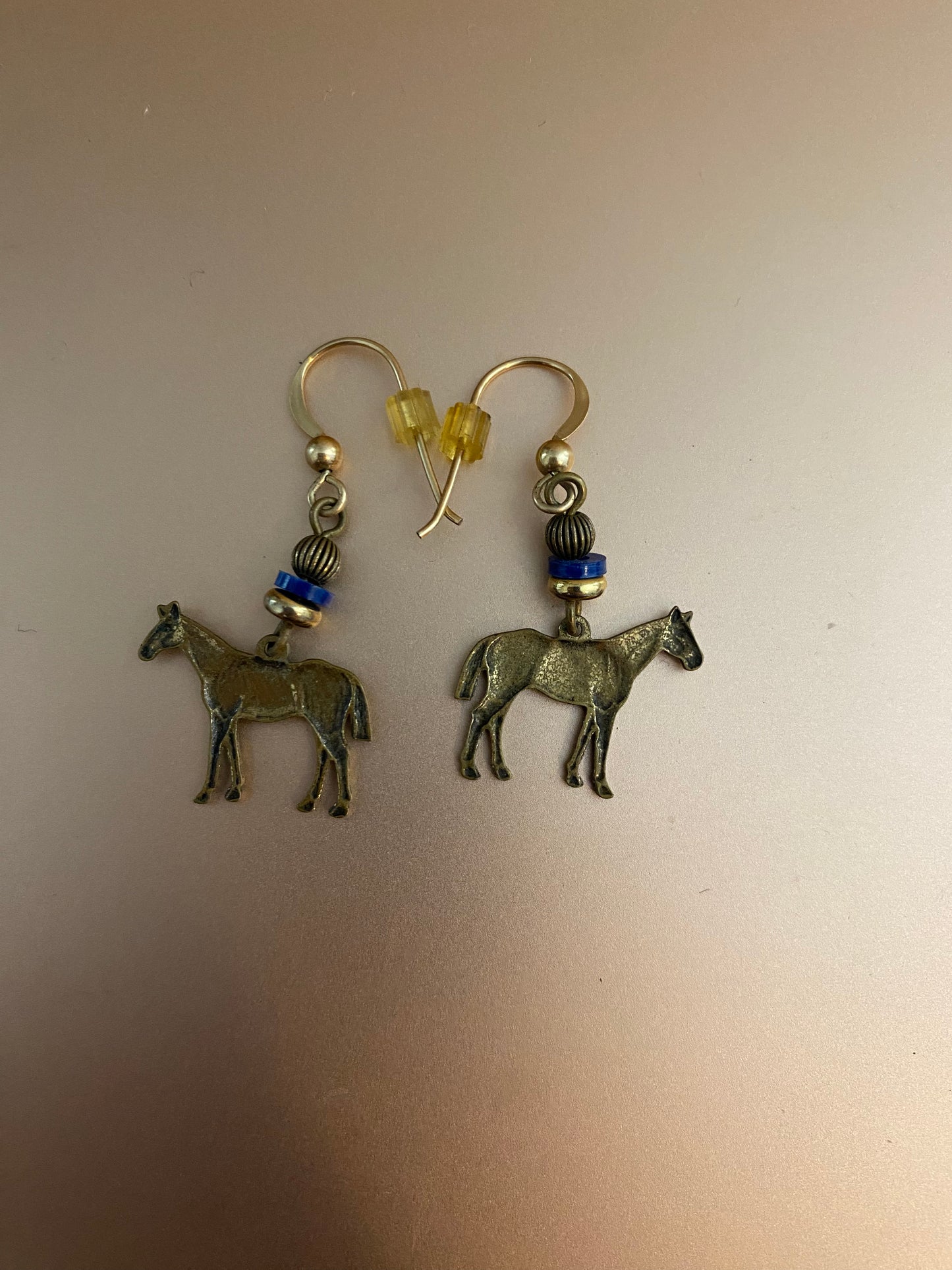 Vintage Gold Tone Dangling Horse French Hook Back Pierced Earrings