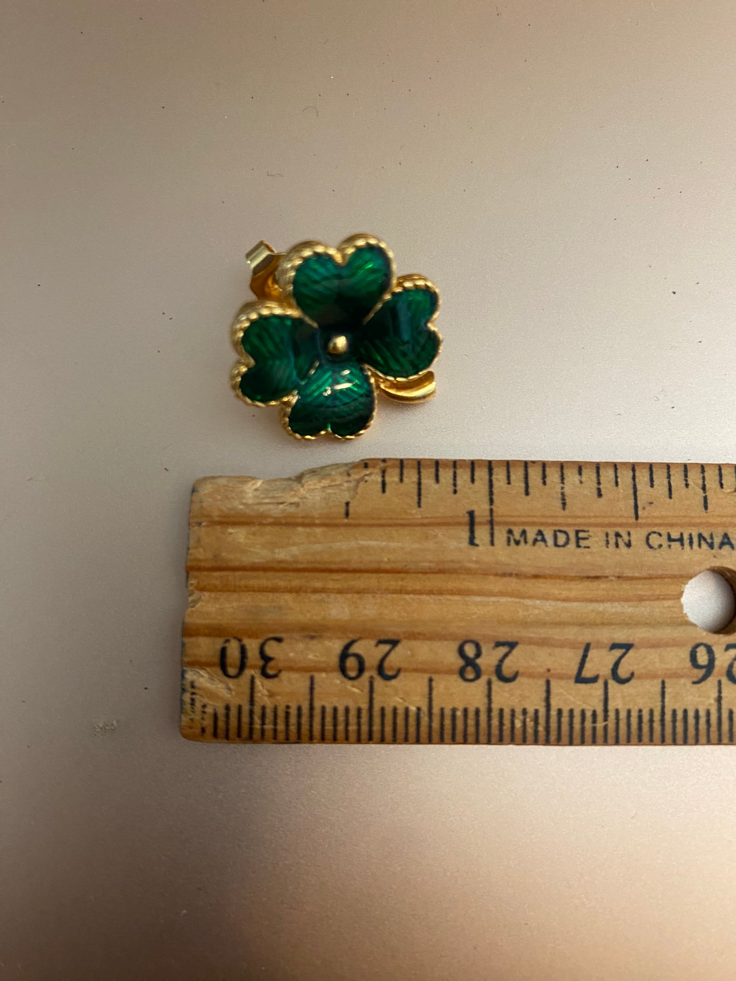 Avon Gold Tone Green Enamel Four Leaf Clover Pierced Earrings