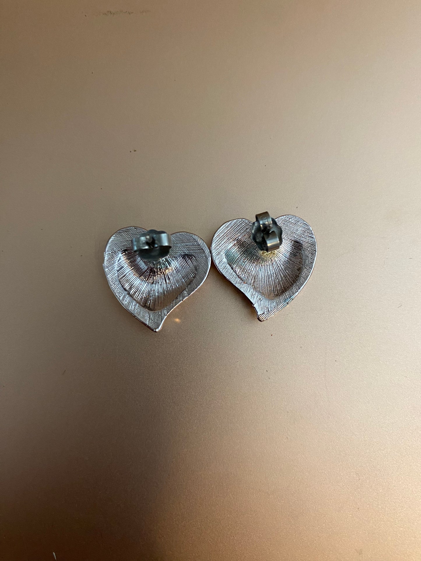 Silver Tone Hammered Heart Stud Pierced Earrings