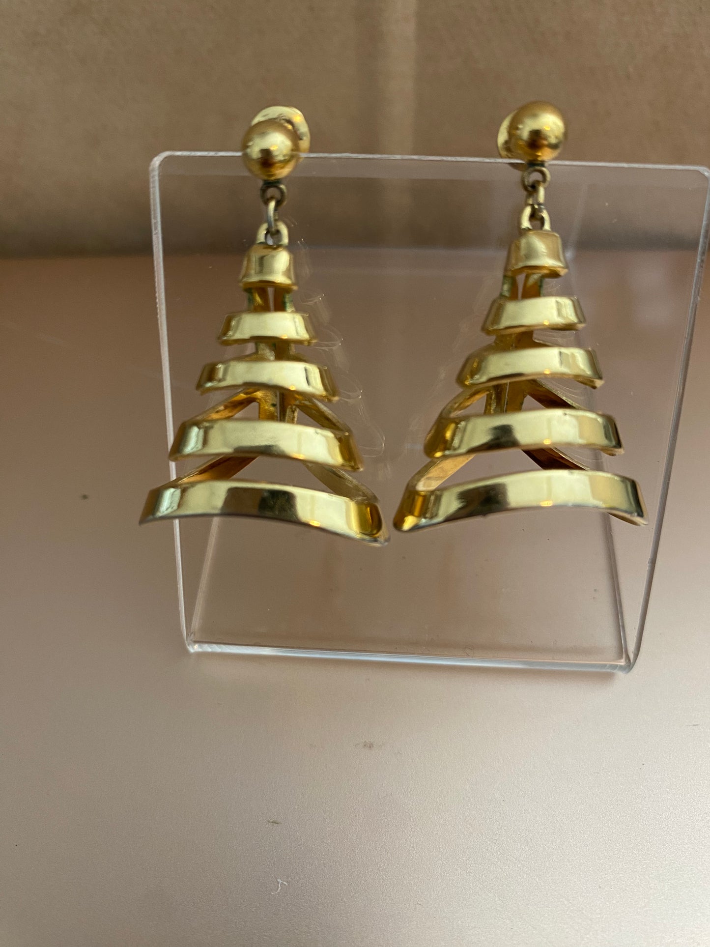 Gold Tone Spiral Tree Monet Pierced Earrings