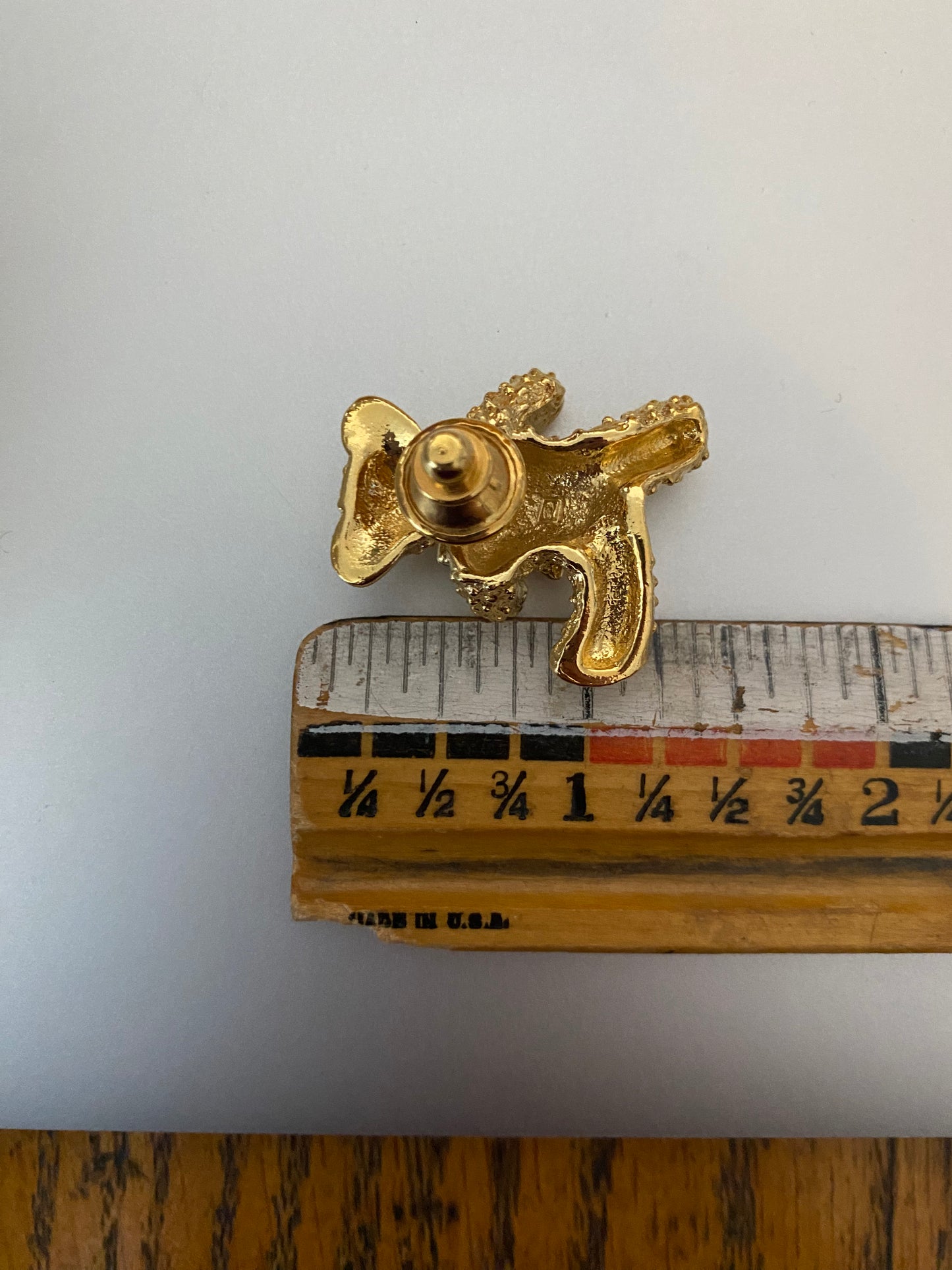Vintage Gold Tone Red Bow Rhinestone Teddy Bear Pin Brooch