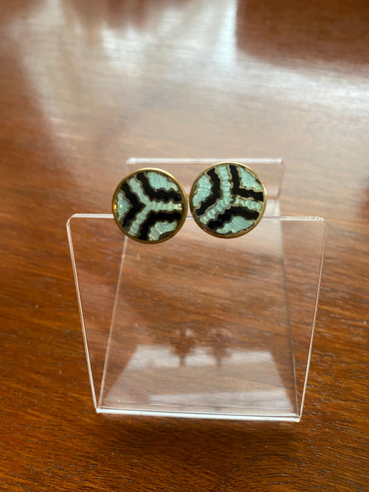 Vintage Baer & Wilde Silver Tone Enamel Black Blue Cufflinks