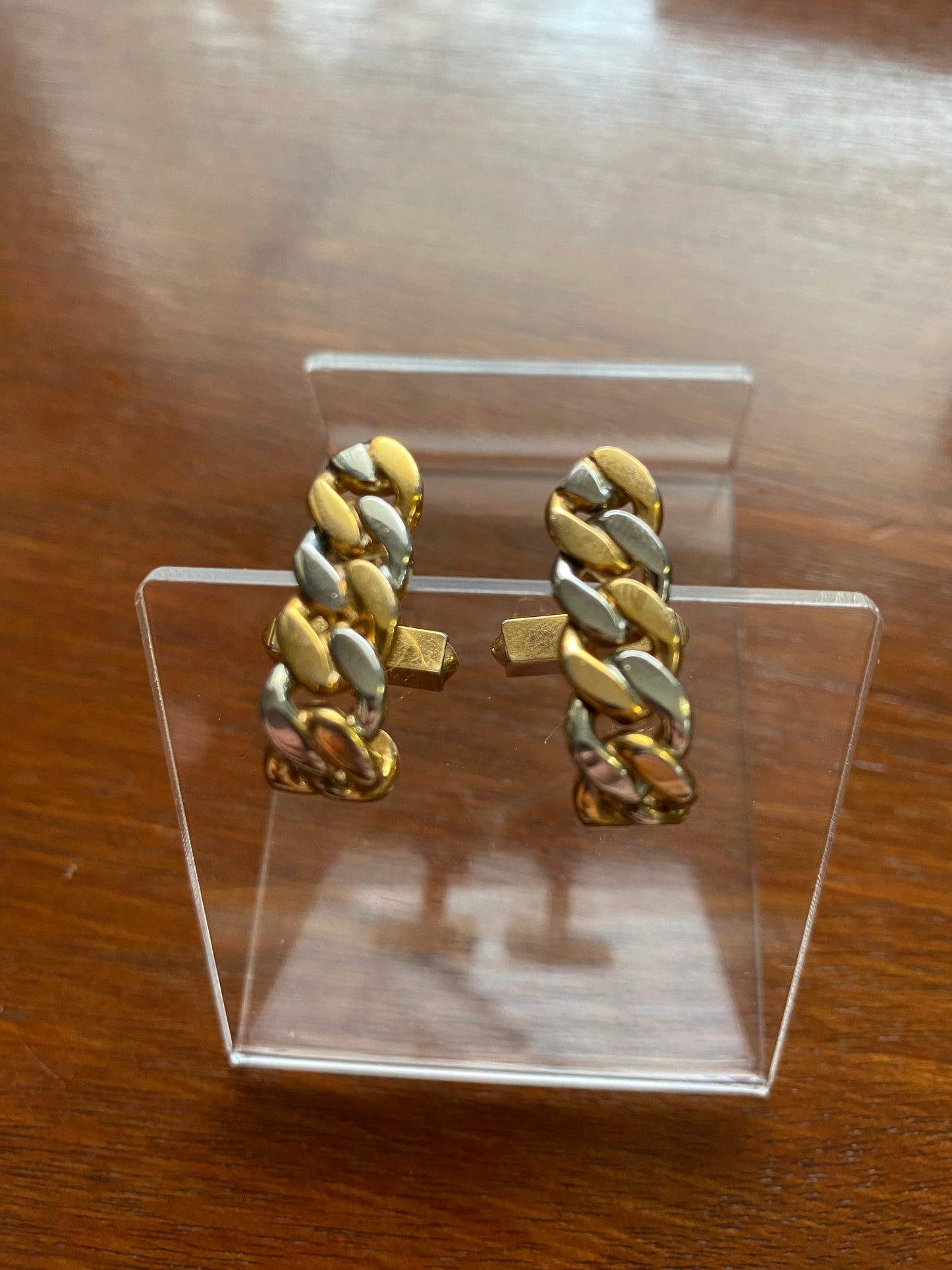 Vintage MCM Swank Silver Gold Tone Chain Link J Shaped Cufflinks