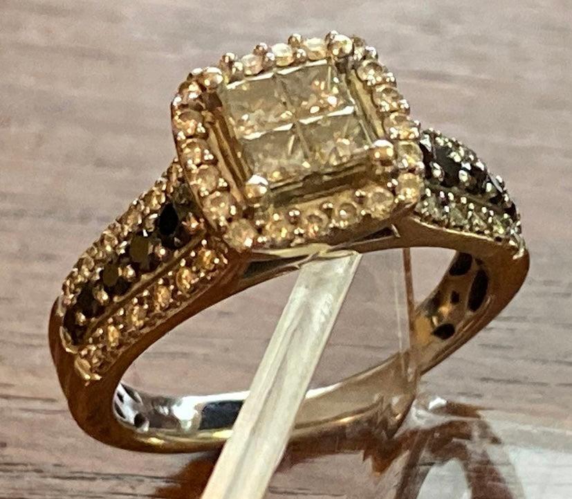 14k White Gold Princess Cut White Black Diamond Engagement Ring Sz 5.5