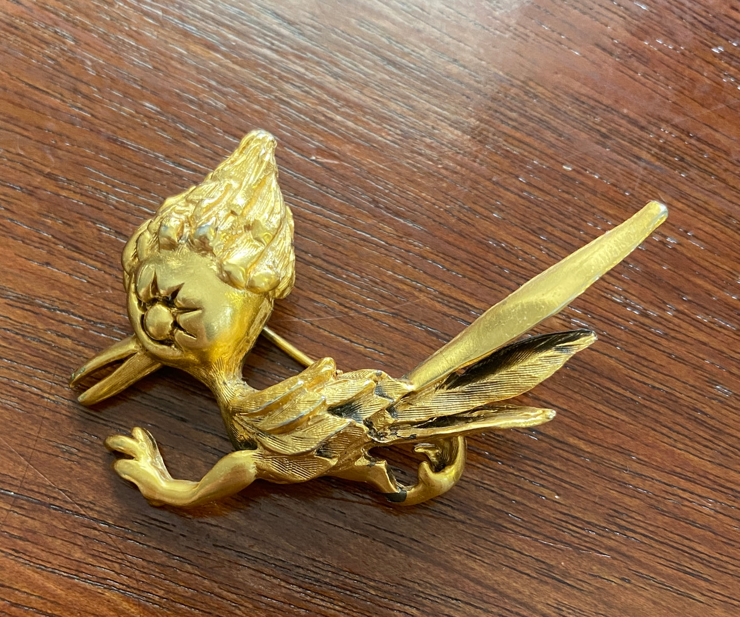 Vintage Gold Tone Tortolani Brooch Pin Roadrunner Anthromorphic