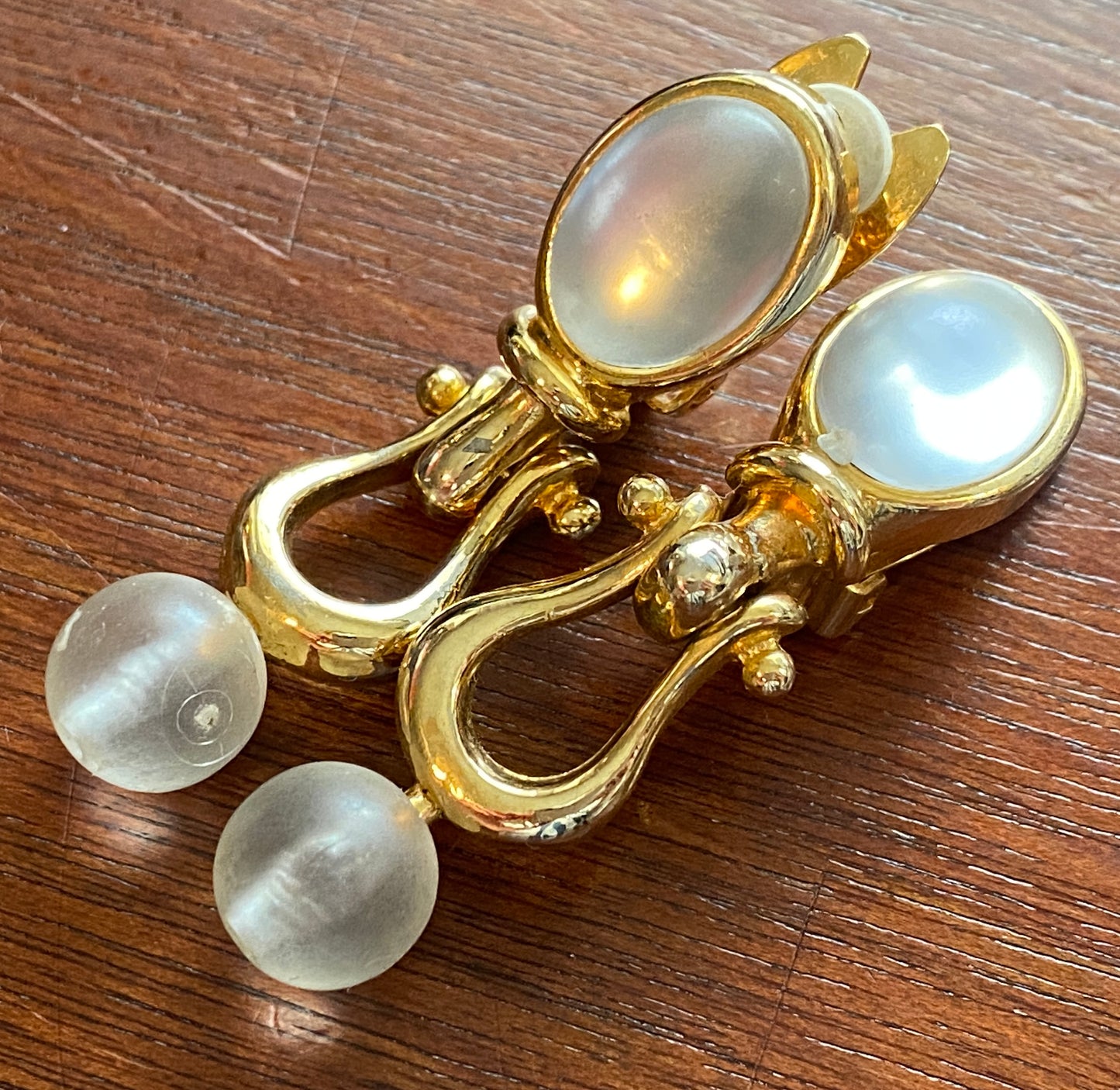 Vintage 80's PAOLO GUCCI Moonstone Gold Tone Door Knocker Clip on Earrings