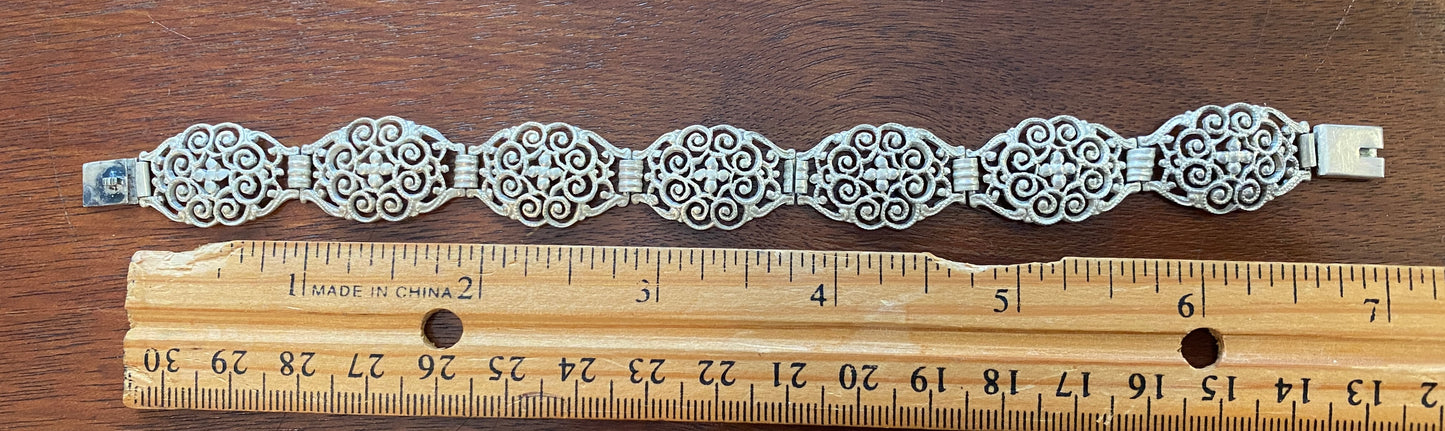 Vintage Filigree Silver Tone Panel Bracelet