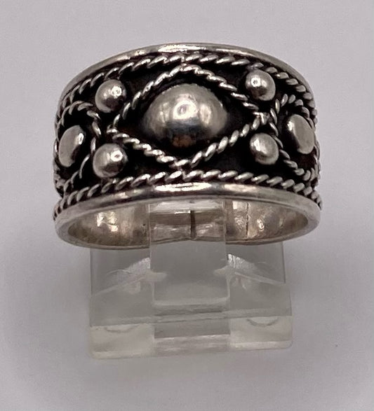 Sterling Silver 925 Black Relief Ball Rope Pattern Ring Sz 8