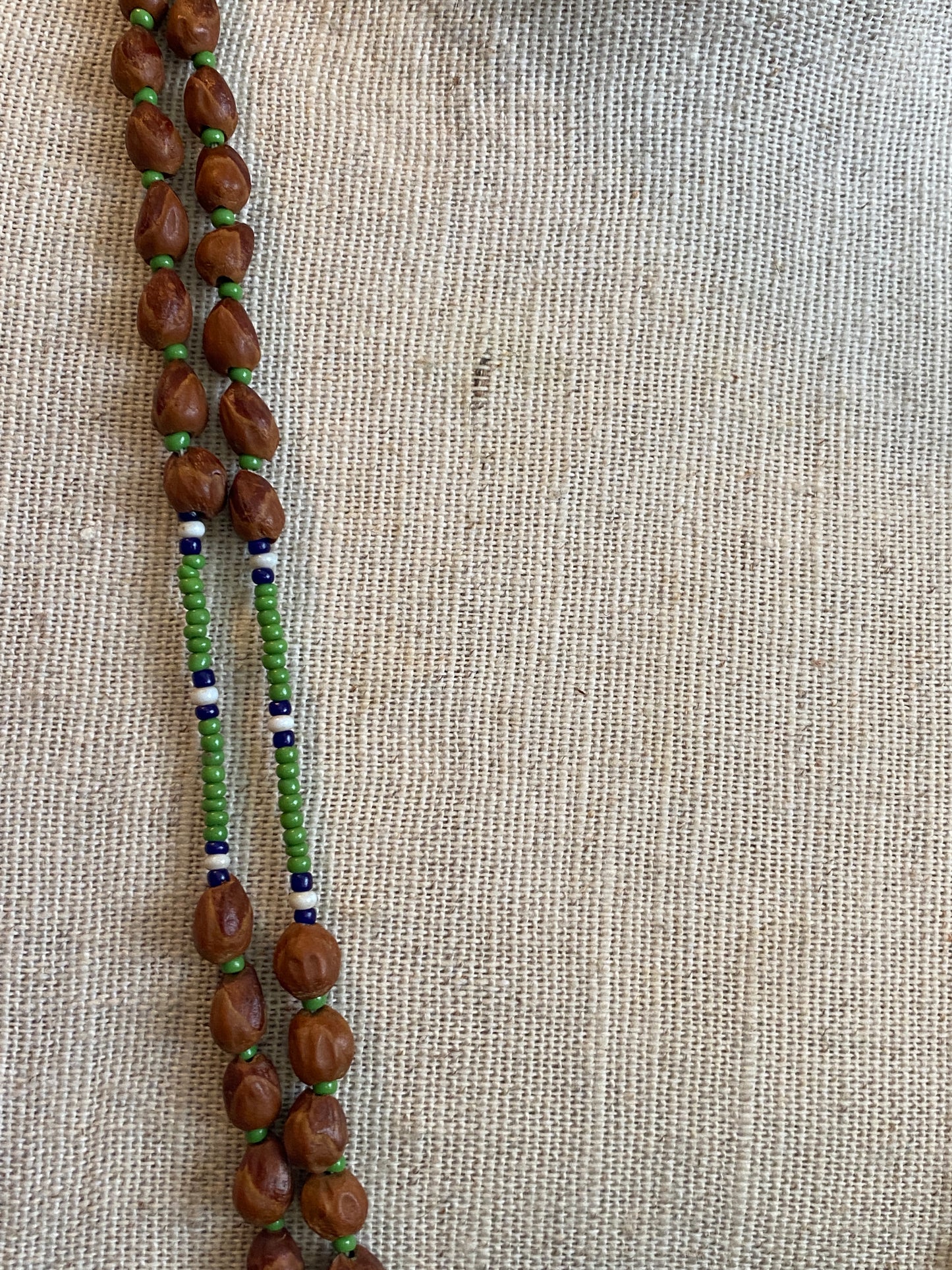 Tribal Style Seed Bead Wood Tassel Necklace Y Drop