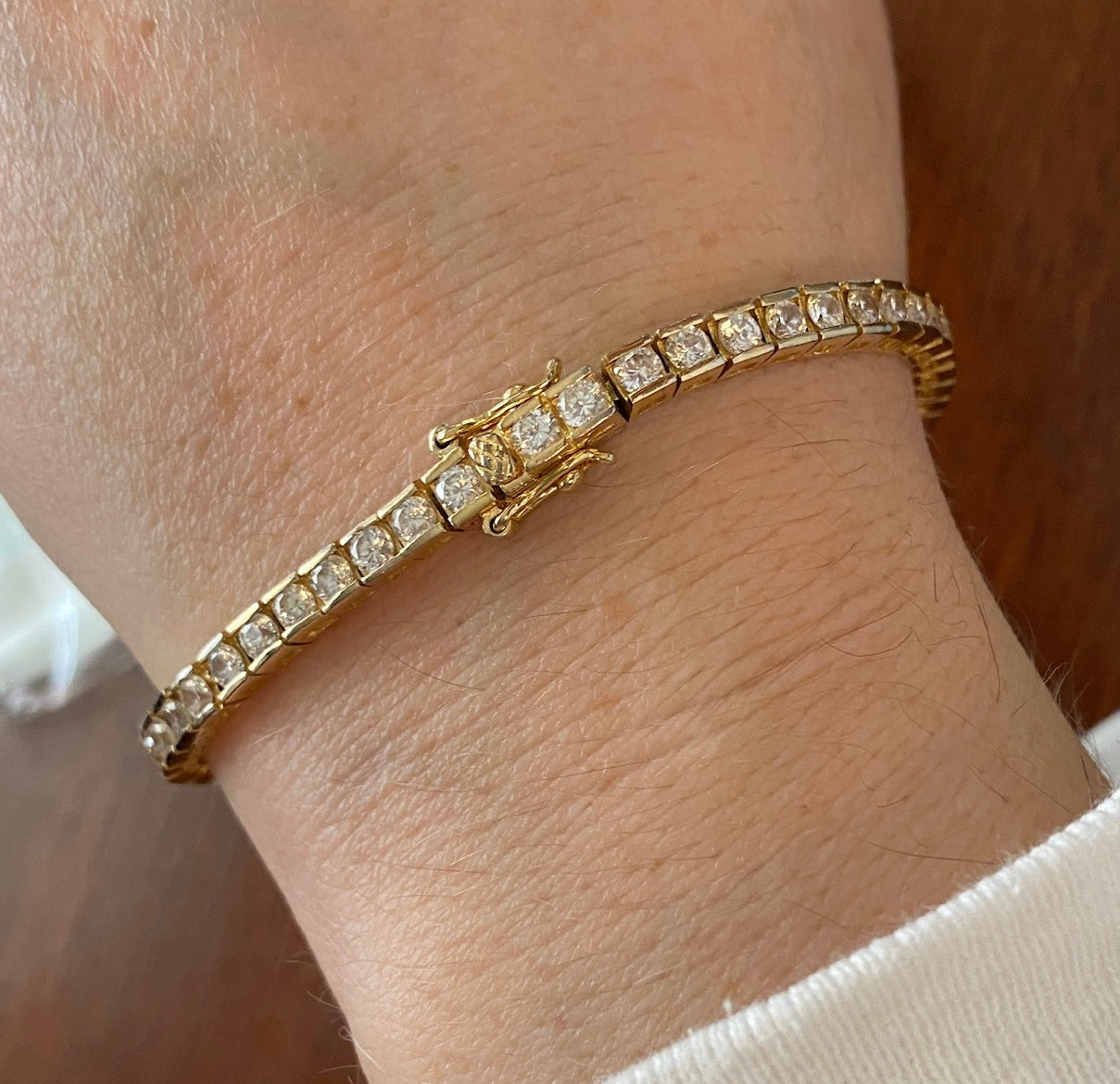 Gold Vermeil Sterling Silver 925 CZ Tennis Bracelet Classic 7 3/4" Long