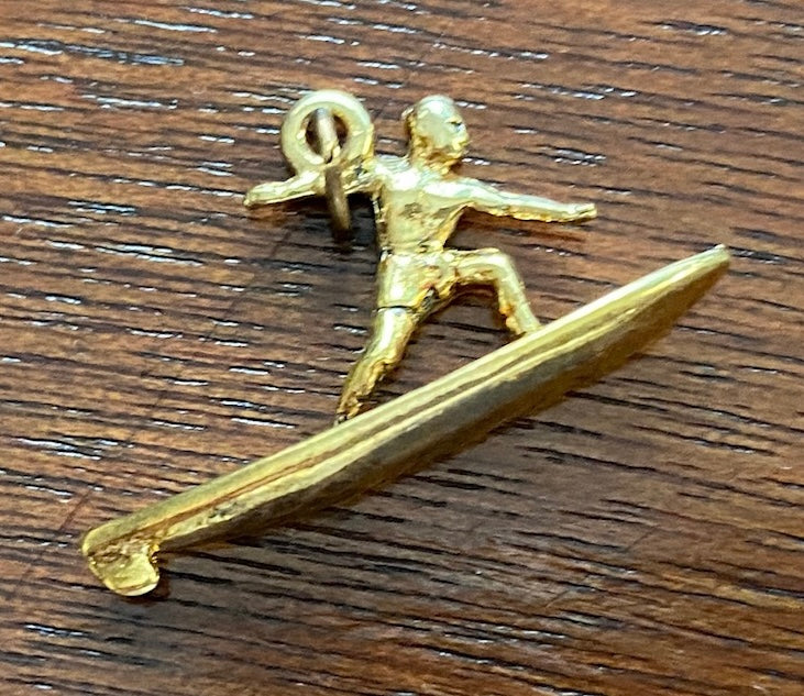 Retro Style Gold Tone Surfing Surfboard Surfer Charm