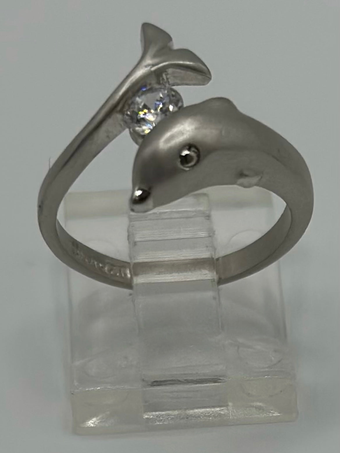 Matte Sterling Silver 925 Round CZ Bypass Style Dolphin Wrap Ring Sz 5.5