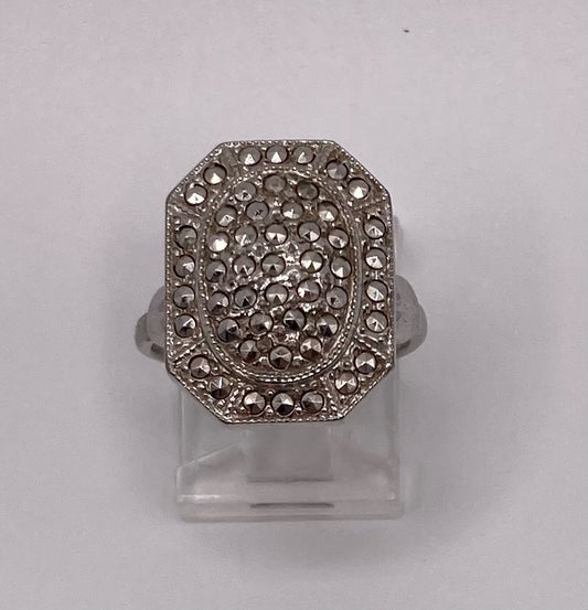 Sterling Silver 925 Marcasite Art Deco Style Domed Ring Sz 6.5 Theda