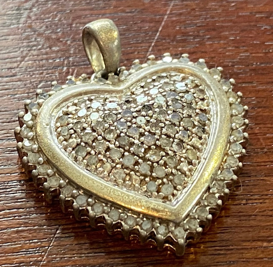 Gold Vermeil Sterling Silver Domed Heart Pave Necklace Pendant