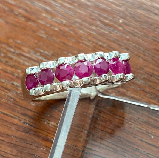 Sterling Silver 925 Ruby Row Ring Channel Set Sz 5.75