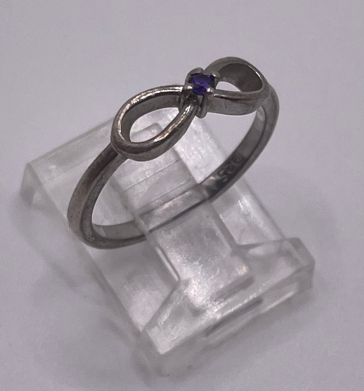 Sterling Silver 925 Round Amethyst Bow Ring Sz 6