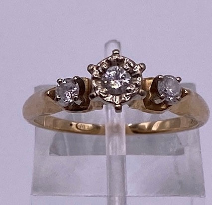 Vintage 14k Yellow Gold 3 Diamond Engagement Ring Sz 5.5