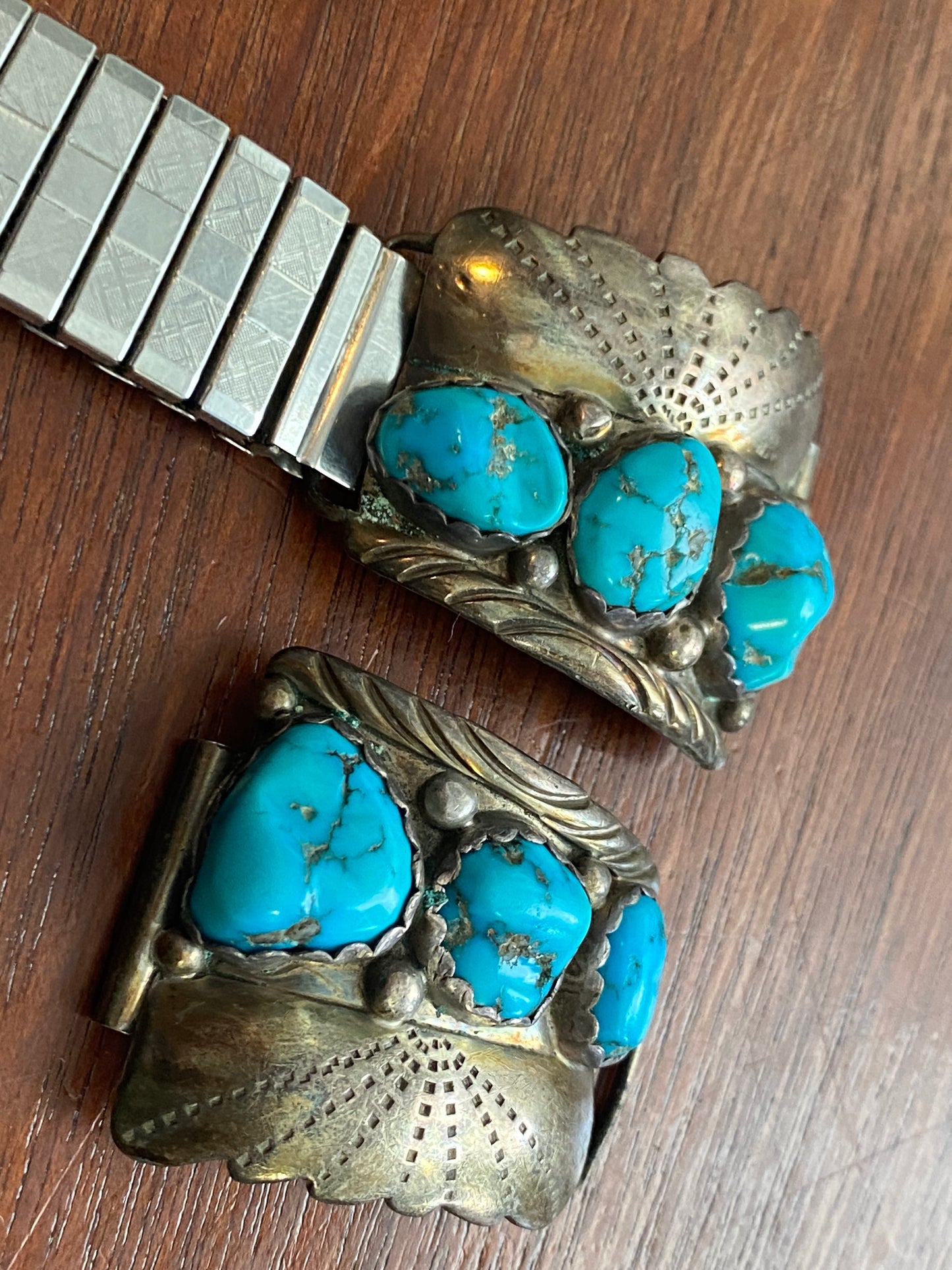 Vintage Sterling Silver 925 Turquoise Artist Signed Watch Band