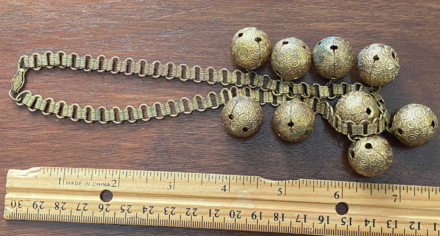 Vintage Bronze Tone Metal Bell Ball Bead Collar Necklace