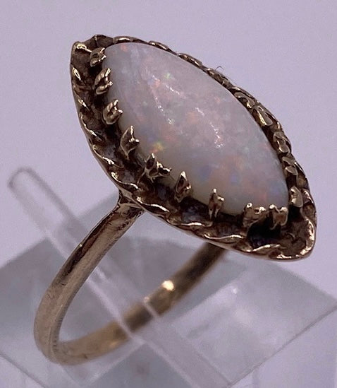 Vintage 10k Yellow Gold Navette Opal Ring Sz 5.25