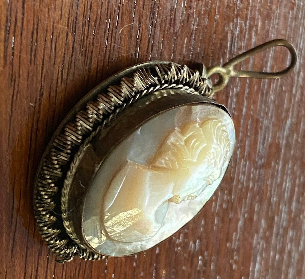 Vintage Antique Abalone Cameo Necklace Pendant