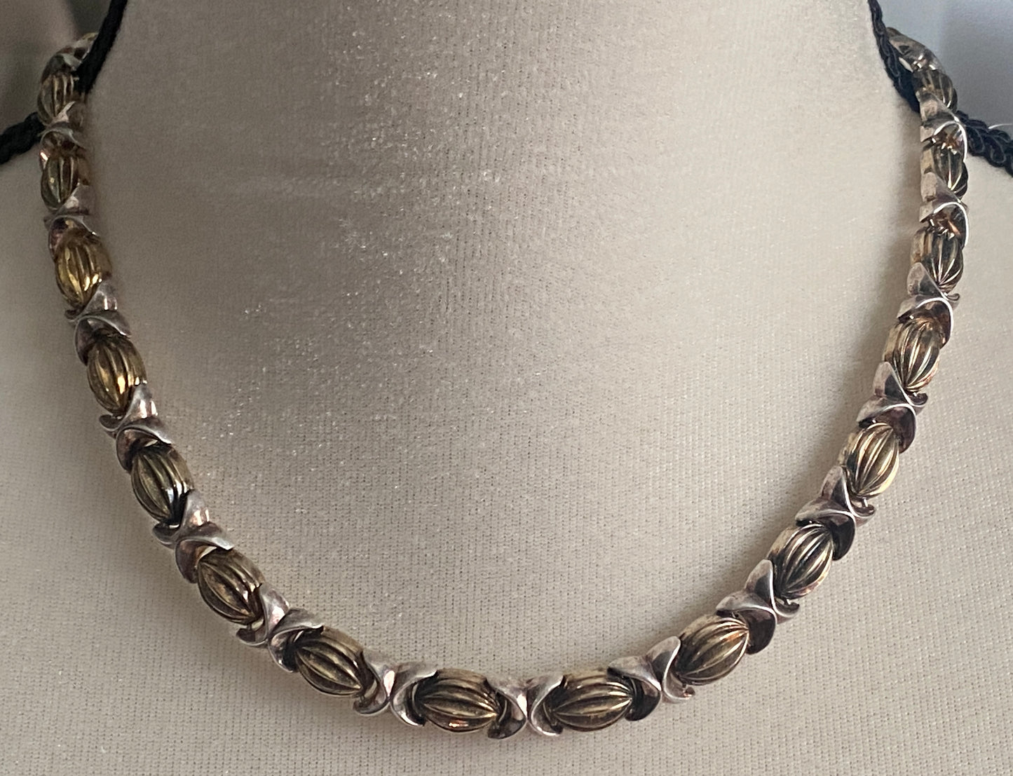 Vintage Sterling Silver 925 Gold Vermeil X Patten Collar Necklace